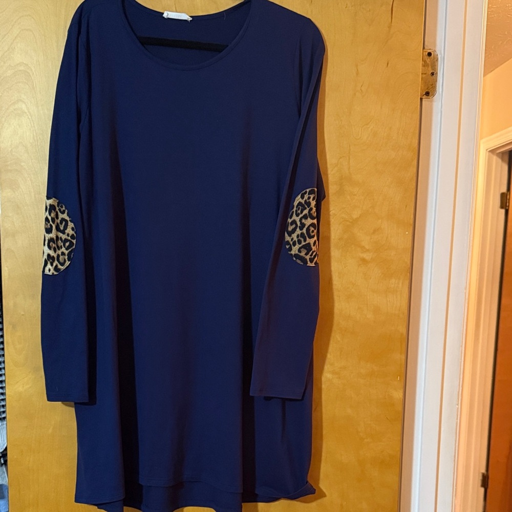 Reborn J Navy Blue Dress with Leopard Print Accents